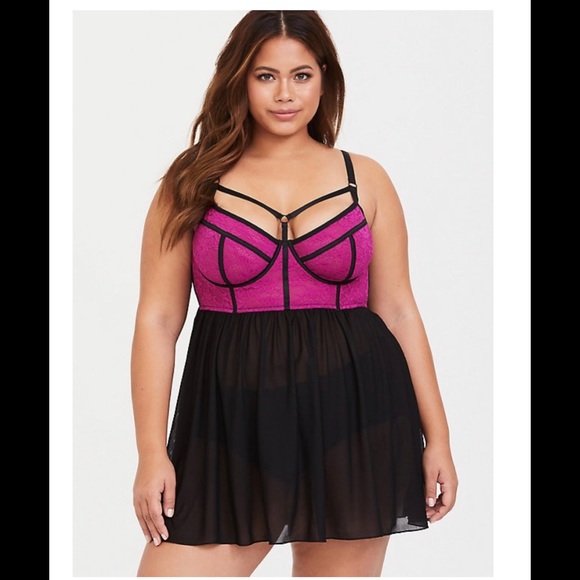 torrid Other - PINK STRAPPY LACE UNDERWIRE BABYDOLL